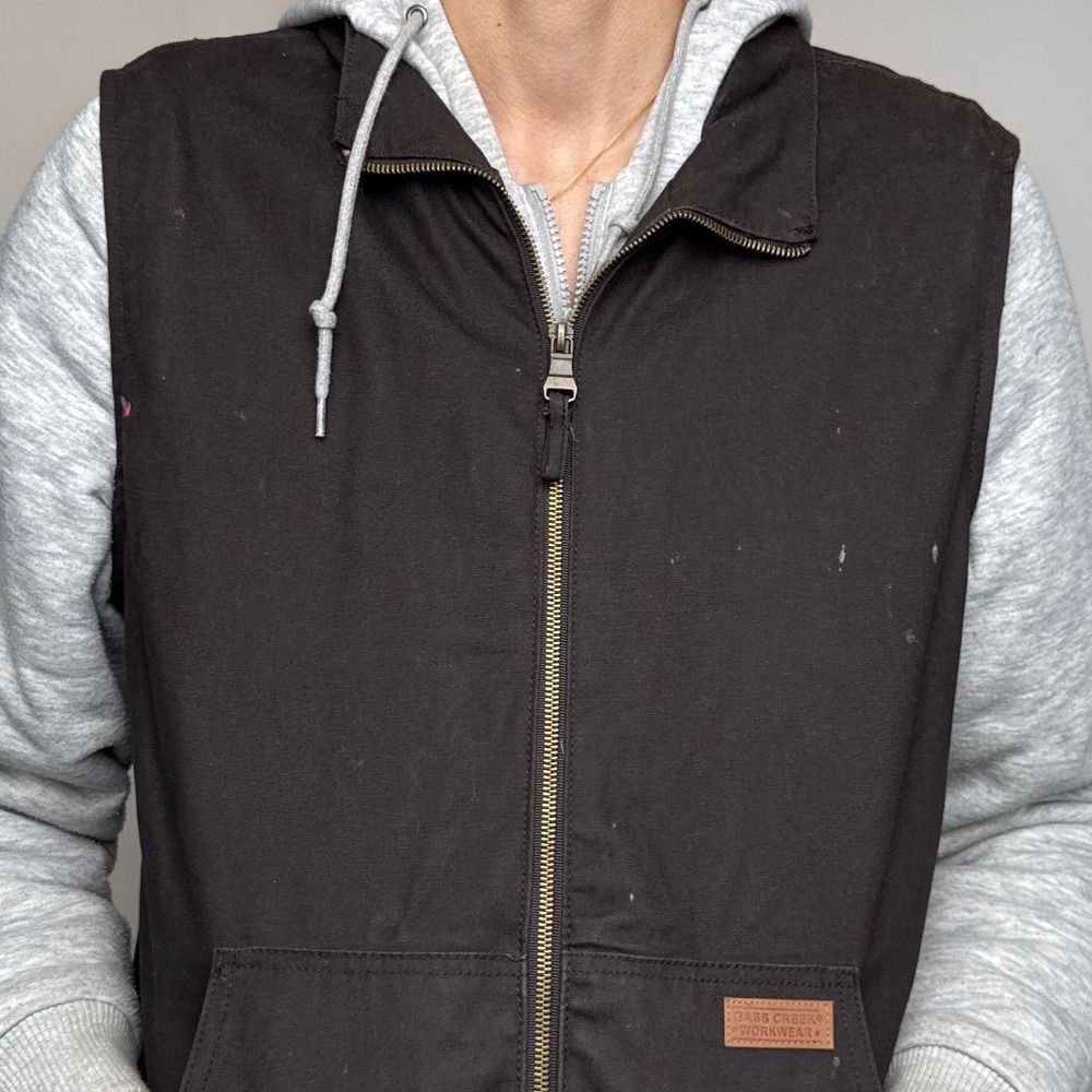 Bass Creek Outfitters Workwear Mens Medium Brown Canvas Layered Hoodie Jacket - Picture 11 of 11